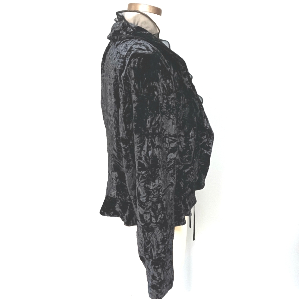 Vintage Y2K crushed velvet jacket with ruffle trim. Focus 2000. Size 14 - Picture 6 of 11